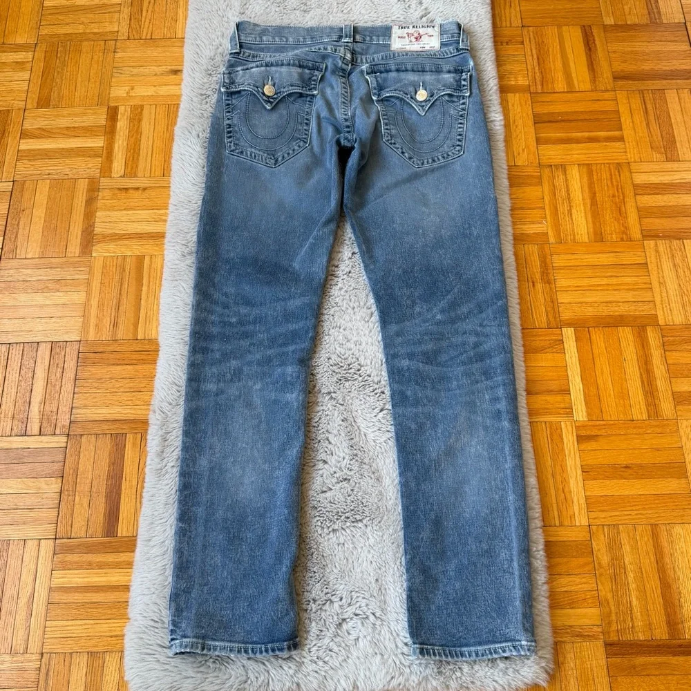 TRUE RELIGION Geno Relaxed Slim Jeans Mens 32x31 Blue World Tour Horseshoe Flap